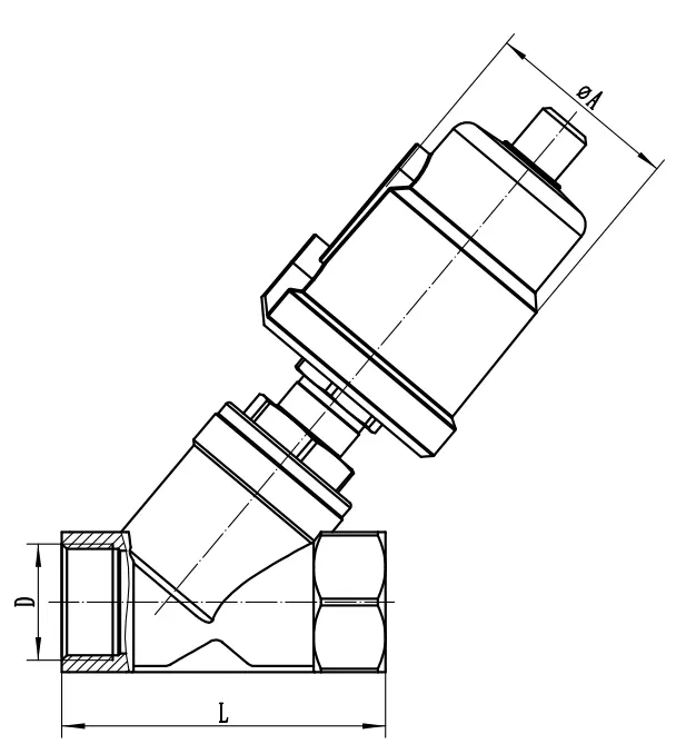 Stainless steel pneumatic threaded Angle seat valve size 1